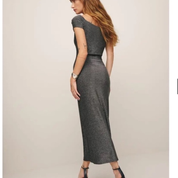 Reformation Jamen Knit Silver Metallic Sparkly Midi Dress Size Medium - Picture 3 of 15